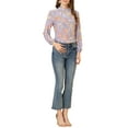 thumbnail image 2 of INSPIRE CHIC Women's Floral Semi Sheer Keyhole Blouses Stand Collar Puff Long Sleeve Tops, 2 of 6