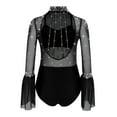 thumbnail image 5 of iiniim Kids Girls Shiny Gymnastics Leotards Long Flare Sleeve Figure Skating Dance Bodysuit Black 14, 5 of 7