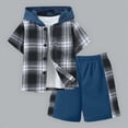 thumbnail image 5 of Godom Toddler Baby Boy Clothes Spring Summer 2 Piece Outfit Boys Clothes 2T 3T 4T 5T 6T 7T Short Sleeve Plaid Hooded Top and Shorts Sets,Blue, 5 of 7