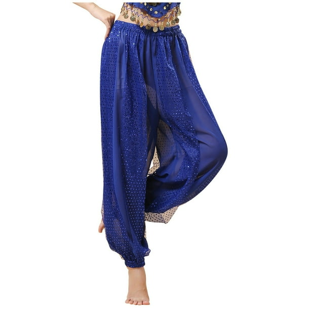 Pantalones de lentejuelas para danza del vientre para mujer - Detalle de gasa, corte elegante, ligeros y transpirables, lavables a mano