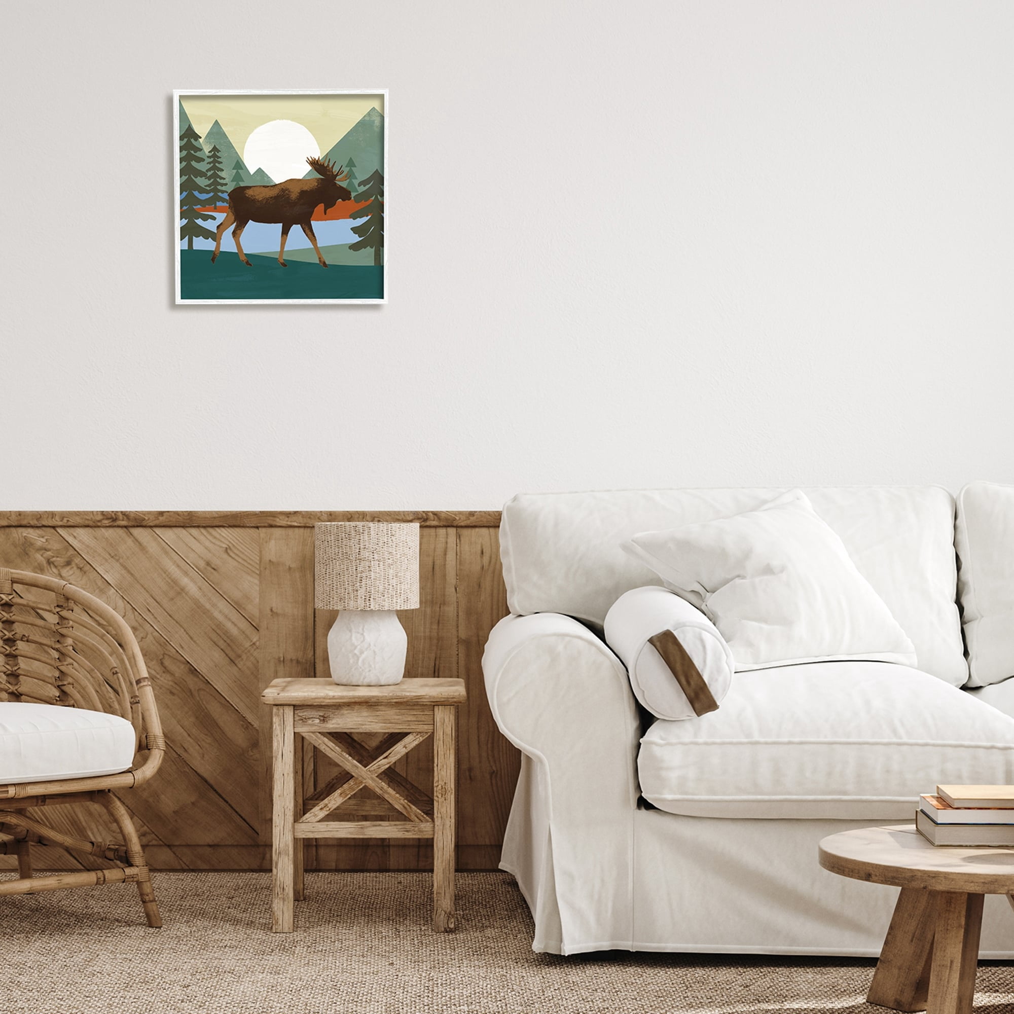 Stupell Industries Lakeside Woodlands Moose Walking Setting Sun, 17 x 17, Design by Victoria Barnes
