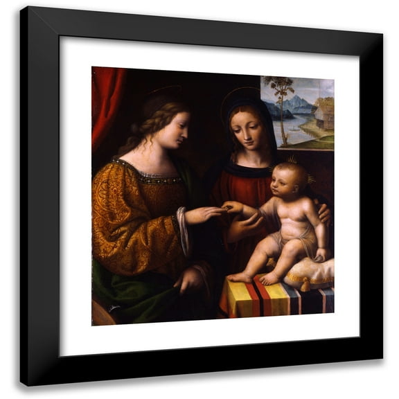 Bernardino Luini 12x13 Black Modern Framed Museum Art Print Titled - The Mystical Marriage of Saint Catherine (1520)