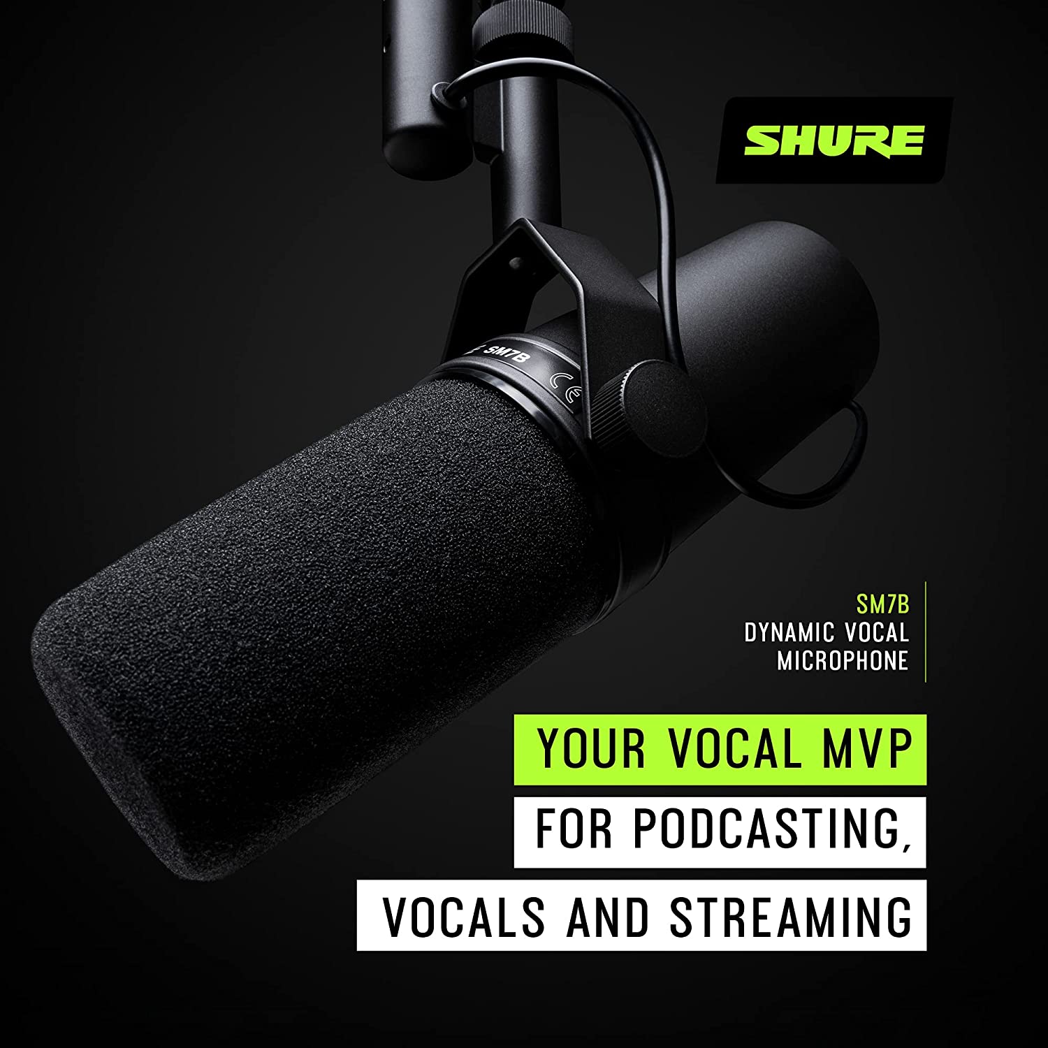 Shure SM7B Vocal Dynamic Microphone for Broadcast, Podcast & Recording, XLR Studio Mic for Music & Speech, Wide-Range Frequency, Warm & Smooth Sound, Rugged Construction, Detachable Windscreen - Black - image 4 of 6