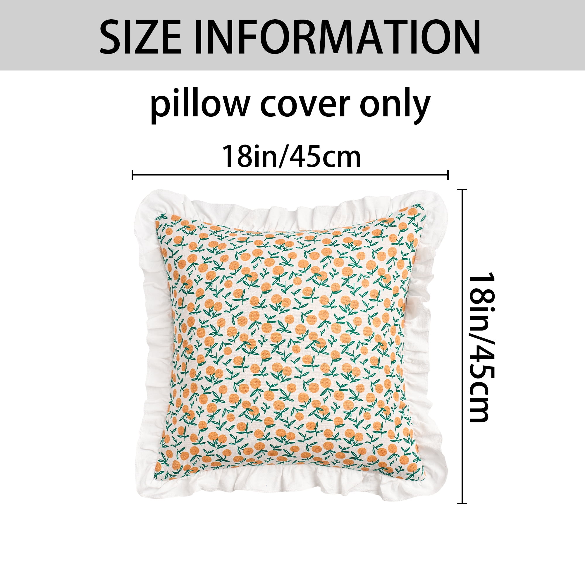 Unique Bargains Set of 2 Leaf Print Pillow Covers with Ruffled Trim Orange 18" x 18"
