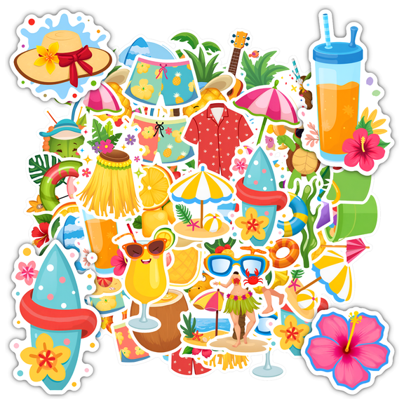 35pcs-50pcs Tropical Stickers Stationery Stickers Hawaiian Kids Stickers Toy for Phone Laptop Fridge