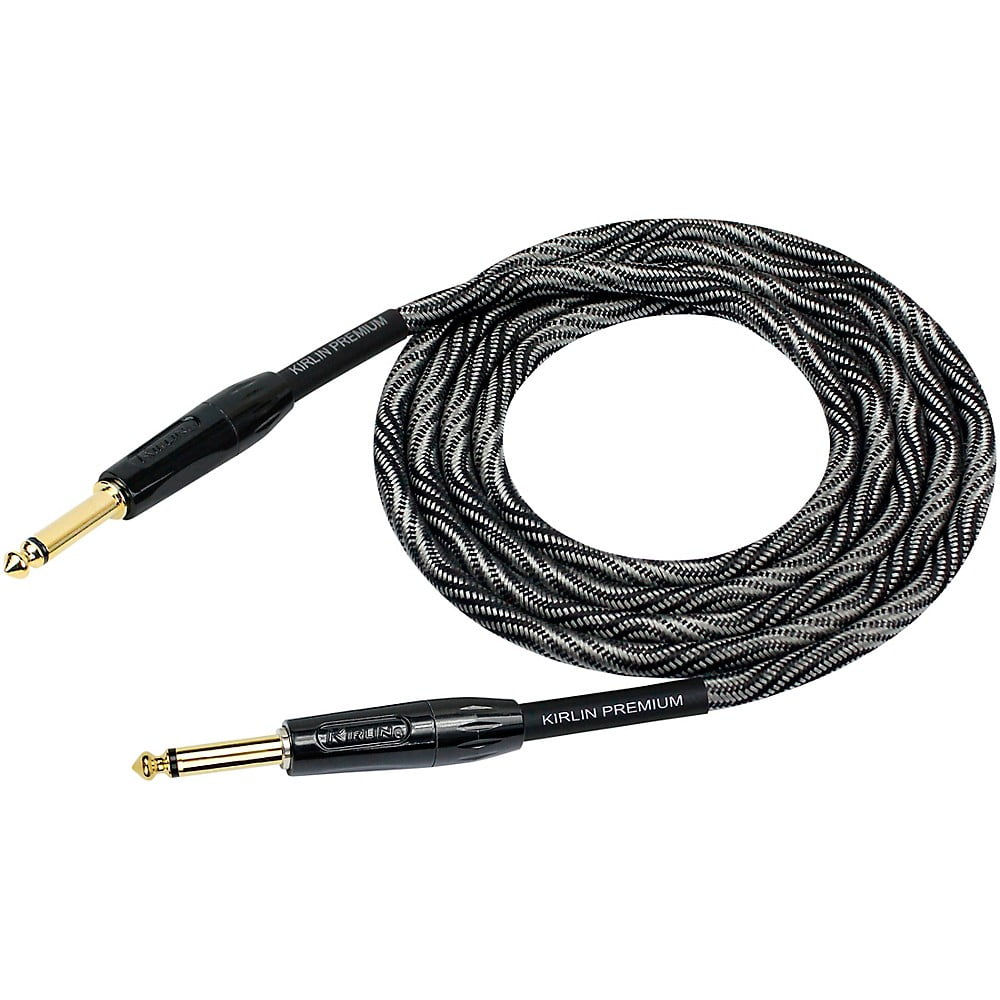 Kirlin IWB Black/White Woven Instrument Cable 1/4" Straight 10 ft.