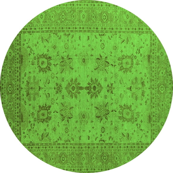 Ahgly Company Indoor Round Oriental Green Industrial Area Rugs, 3' Round