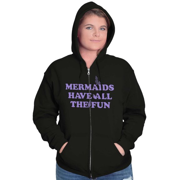 Mermaids Have All The Fun Cute Beach Womens Plus Size Graphic Zipper Hoodie Brisco Brands 2X