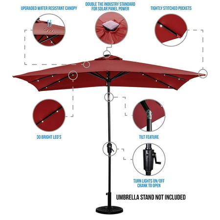 Sun Ray - 9'x7' Rectangular Solar Lighted Umbrella - Teal