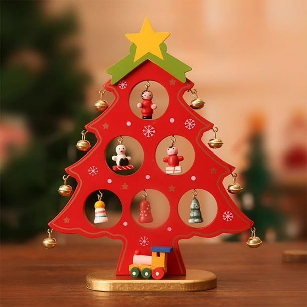 Adorno de Escritorio de Madera con Forma de Árbol de Navidad | Regalo Infantil | Decoración Navideña | Madera Roja 22X17Cm | 1 Unidad