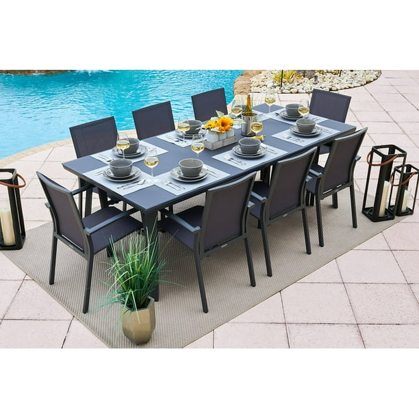 Juno 9Piece Aluminum Outdoor Patio Furniture Dining Table Set in