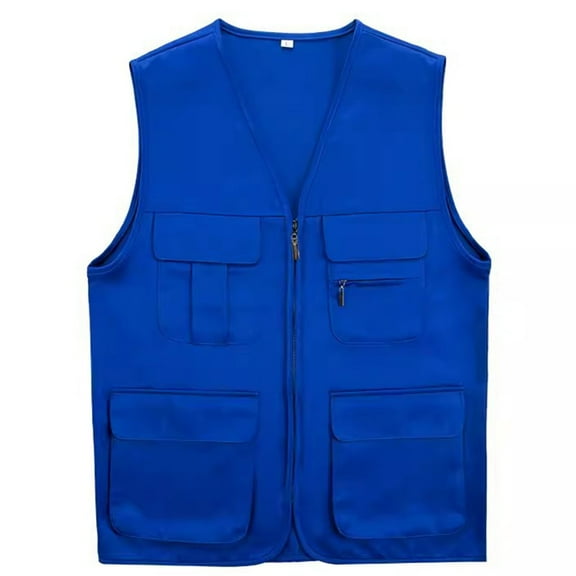 UYISJ Men's Outdoor Vest Hiking Camping Photography Multi-Pockets Multi Function Maintenance Worker Waistcoat Blue XL