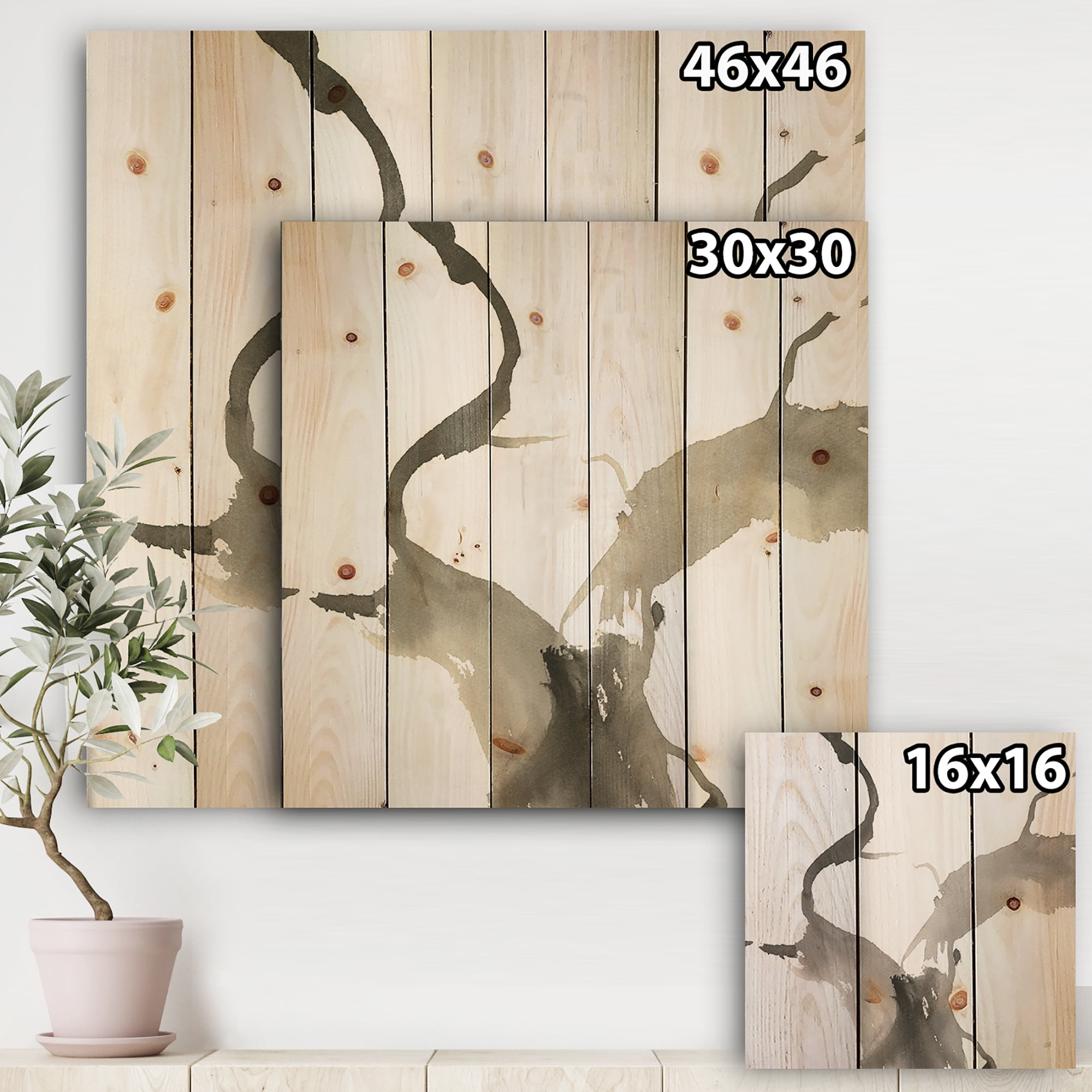 Designart 'minimal geometric Gesture II' Transitional Print on Natural Pine Wood