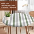 thumbnail image 4 of Sage Green Stripe Round Tablecloth, Fitted Table Cover with Elastic for 45"-54" Round Tables, Geometric Grey White Vertical Striped Table Cloth Outdoor Indoor Dinning Party Waterproof Tablecloths, 4 of 7