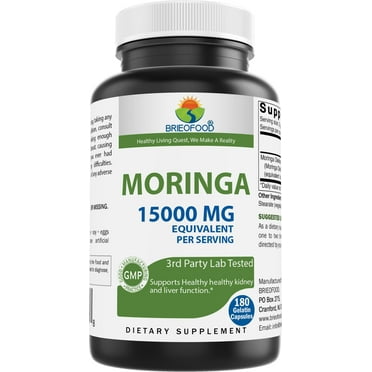 Brieofood Moringa Oleifera - 15000 mg Equivalent per Serving - 180 Capsules - Non-GMO and Gluten Free Supplement - Moringa Leaf Green Superfood