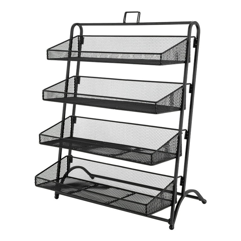 2-Tier Metal Chip Rack Display Stand - Black Countertop Snack Organizer For Bag Chips, Party, Store, Office