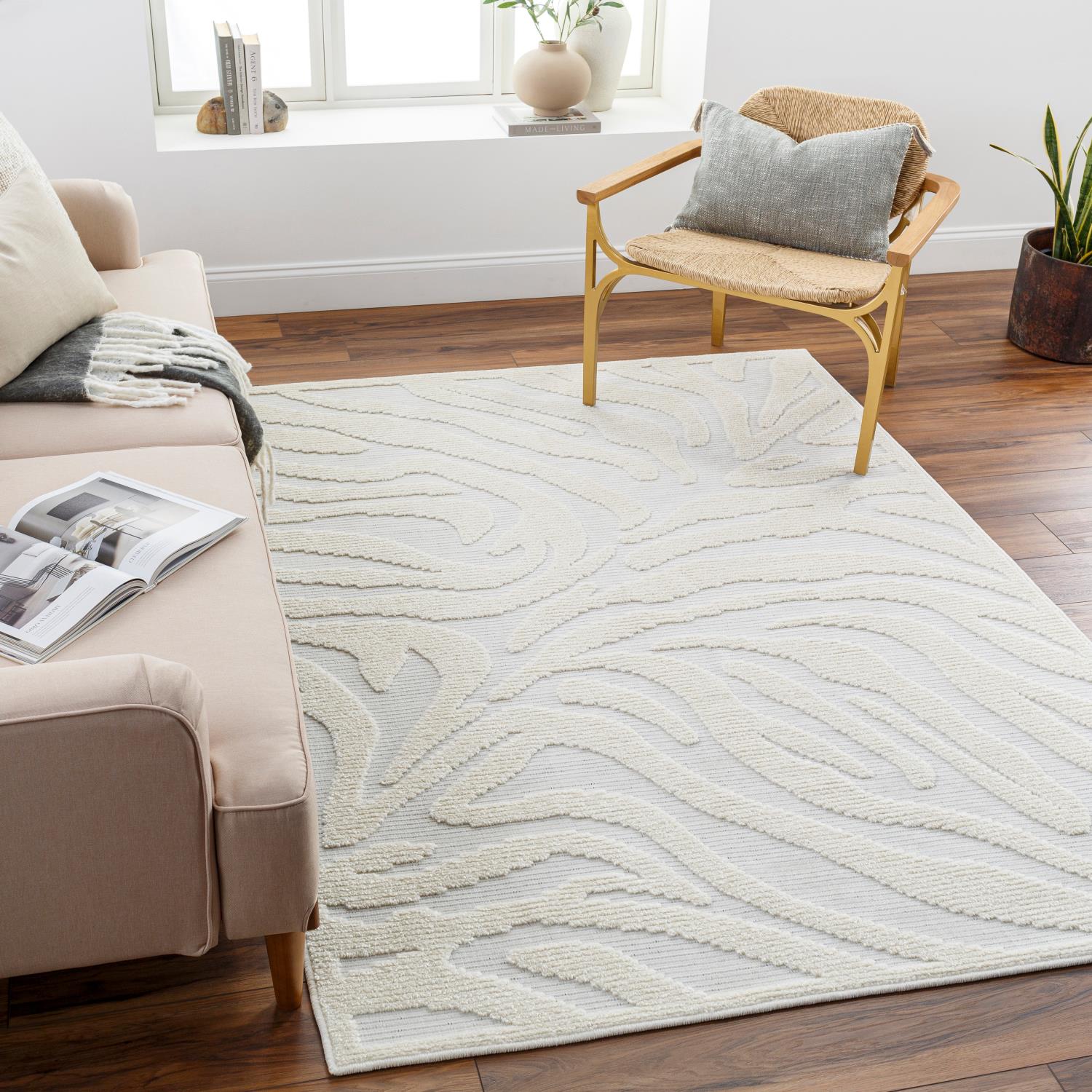 Livabliss Lyna Cream 5' x 8' Machine Washable Indoor Area Rug