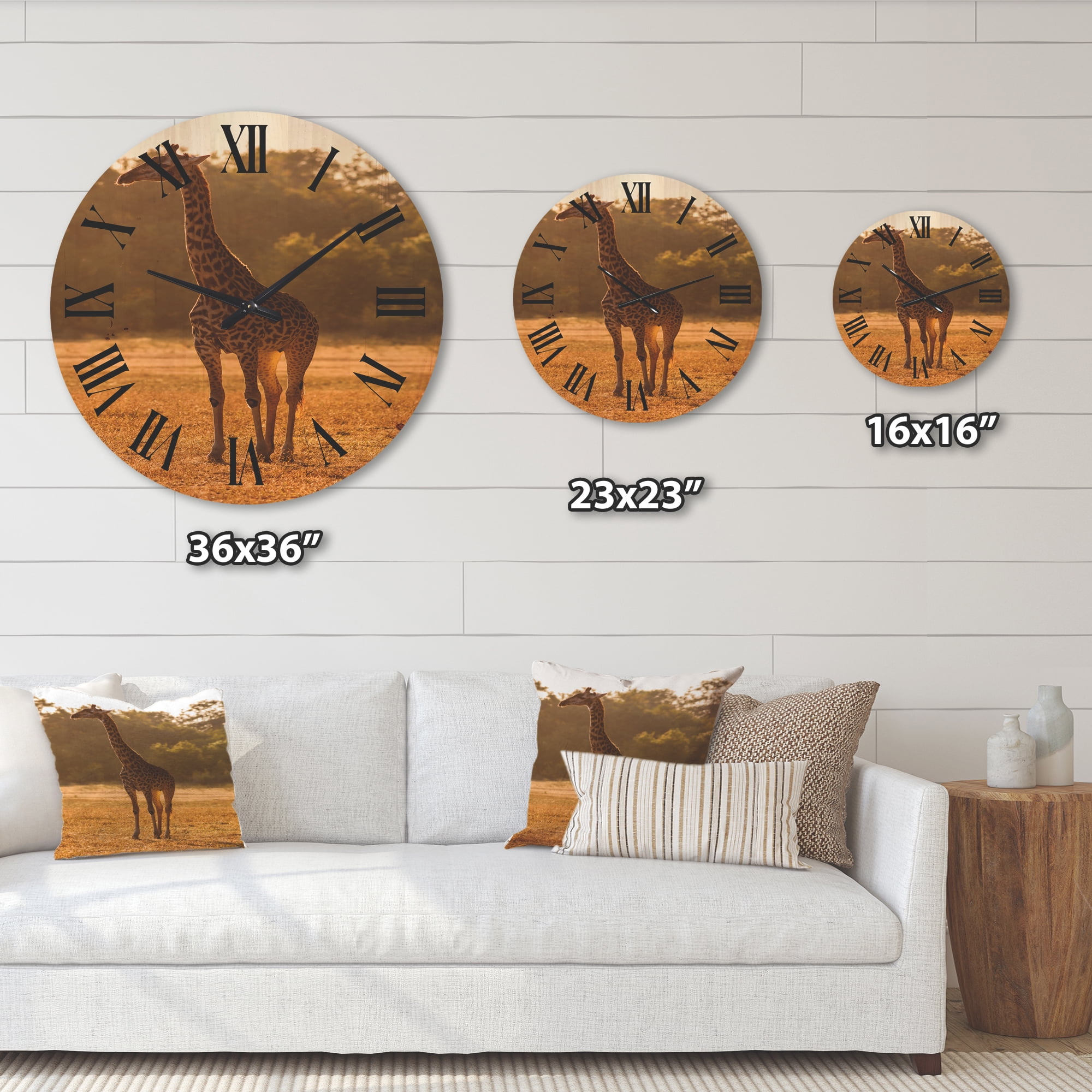 Designart 'African Giraffe In The Wildlife II' Farmhouse Wood Wall Clock