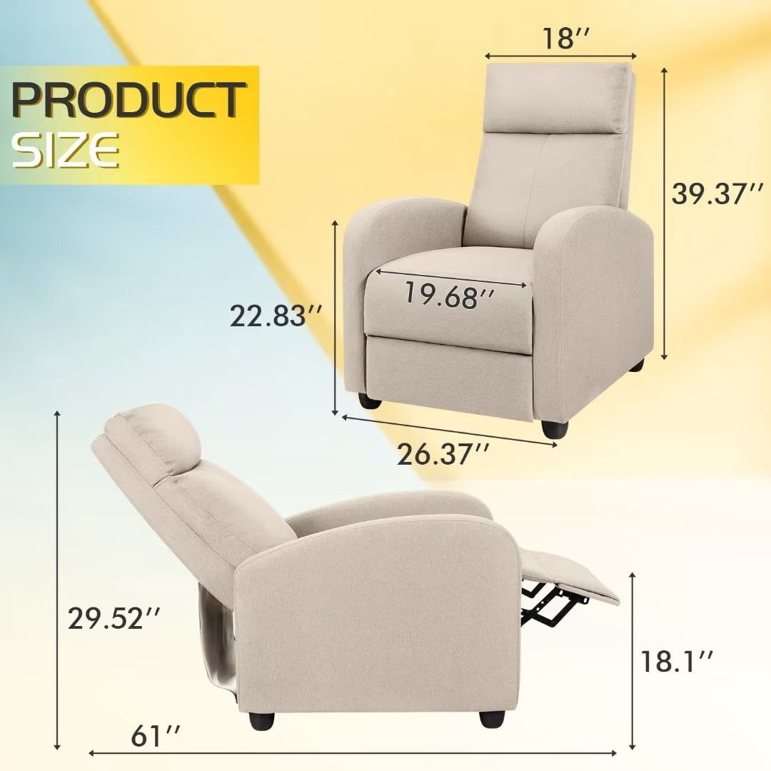 Vineego Recliner,Adjustable Home Theater Single Fabric Recliner with Thick Seat Cushion and Backrest Modern Living Room Recliners,Beige