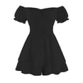 thumbnail image 4 of REORIAFEE Short Rompers for Women Summer off the Shoulder Short Sleeve Romper Solid Color Womens Summer Romper Suspender Short Jumpsuit Womens Romper Dressy Black L, 4 of 8
