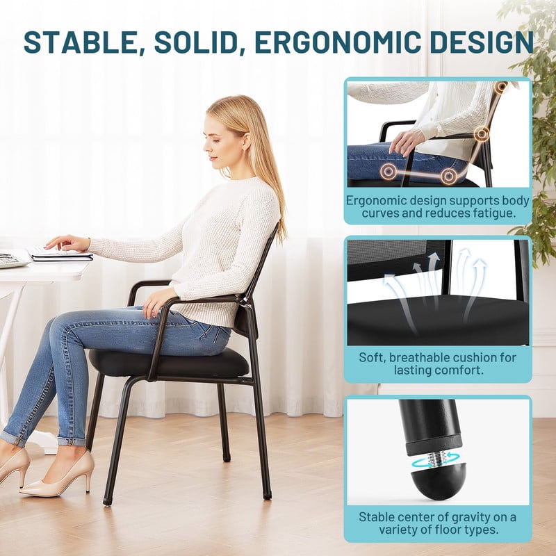 Beddle Executive Office Guest Chair, Desk Chair with Lumbar Support and Padded Armrest, Perfect for Conference Rooms, Reception Areas, and Waiting Rooms, Black