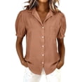 thumbnail image 2 of Endives Short Sleeve Shirt For Women Casual Washed Distressed Puff Sleeve Button Down Shirts Dressy Blouse Business Shirt Work Tops Orange, 2 of 4