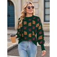 thumbnail image 5 of Women'S Fall Leaf Trendy Jacquard Sweater Casual Knitted Soft Cozy Pullover Sweaters Green XL, 5 of 7
