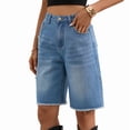 thumbnail image 3 of Women Denim Bermuda Shorts Knee Length Low Rise Baggy Jorts Light Blue S, 3 of 9
