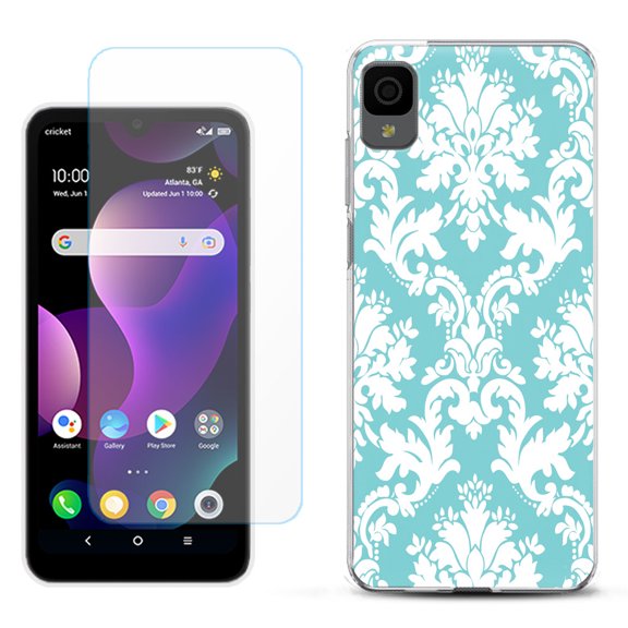 Slim-Fit Gel TPU Phone Case for TCL 30Z / 30 Z / 30 LE, with Tempered Glass Screen Protector, by OneToughShield ® - Victorian White/Teal