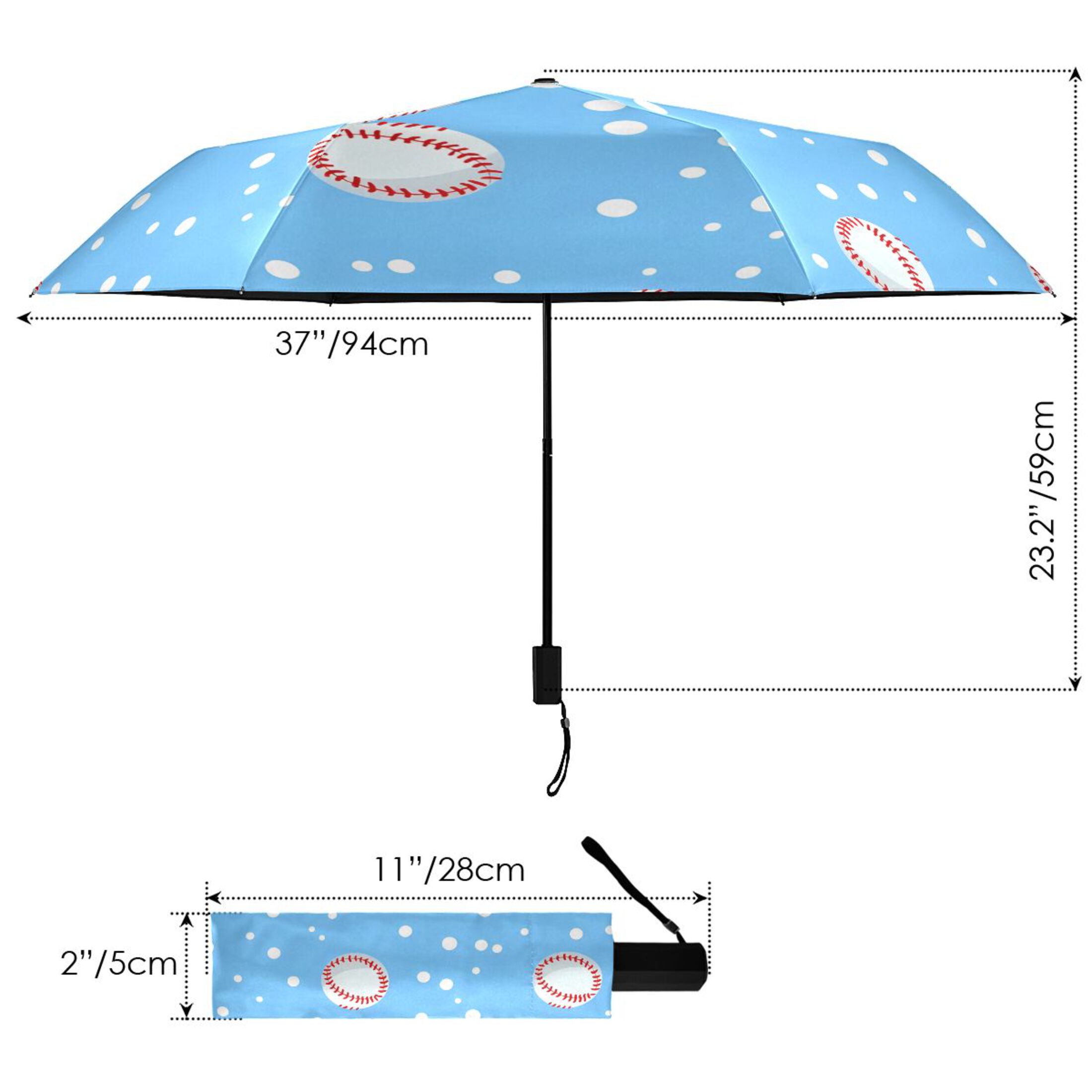 ALAZA Baseball Polka Dot UPF 50+ Compact Folding Umbrella for Rain Travel Umbrella Packable