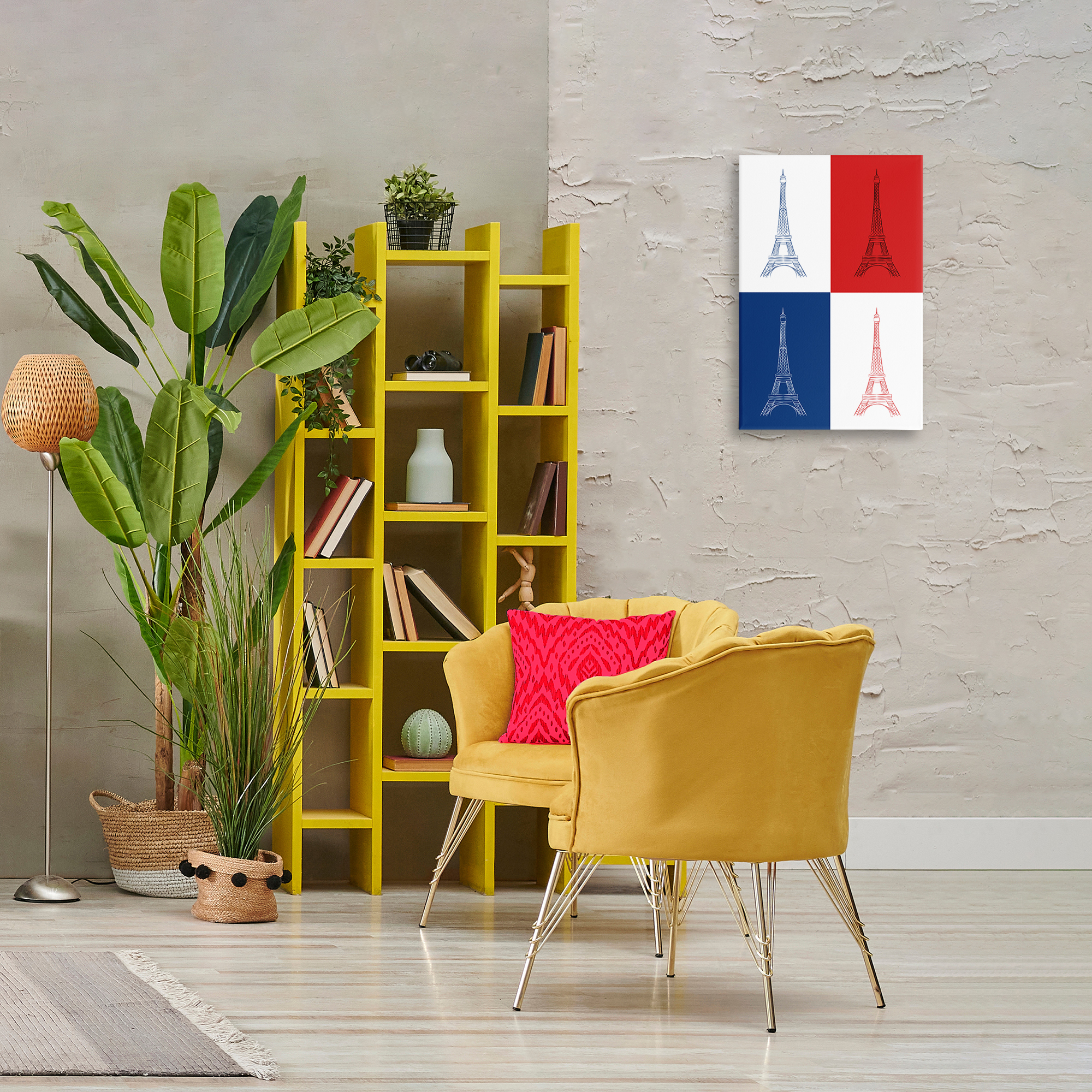 Stupell Industries France Flag Eiffel Tower Buildings & Architecture Painting Wrapped Canvas Art Print Wall Art, 16 x 24