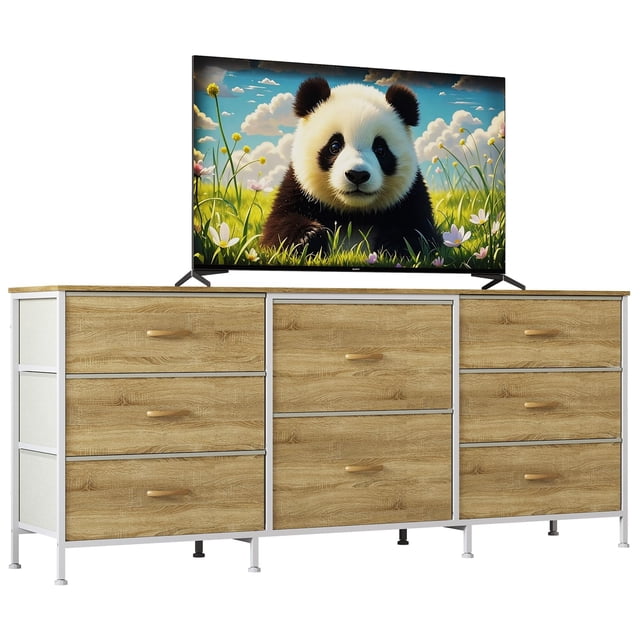 Yeshouse Cómoda para TV LED de 63" con 8 cajones de tela, estructura de acero e iluminación LED, almacenamiento para TV de hasta 75", ideal para dormitorio y sala de estar