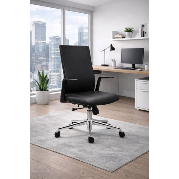 2xhome Modern High-Back Ergonomic Office Chair PU Leather Molded Foam Seat and Lumbar Support, Black, Set of 1, 1 piece
