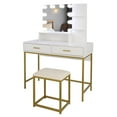 thumbnail image 4 of Hassch 39.3" Vanity Desk with Lights, Mirror and Cushioned Stool, Makeup Table with Drawers and Shelves, Dressing Table for Girls Women, White, 4 of 9