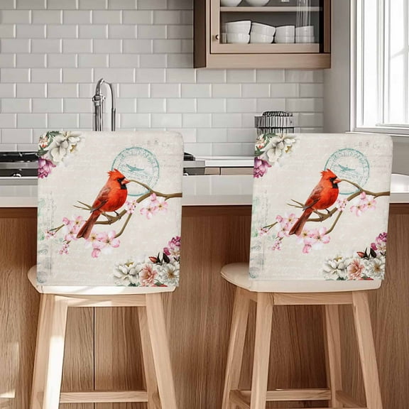 Cardinal Chair Covers Set of 4 Red Bird Floral Chair Back Covers Stretch Removable Washable Slipcovers Protector for Dining Room Kitchen Party Decor