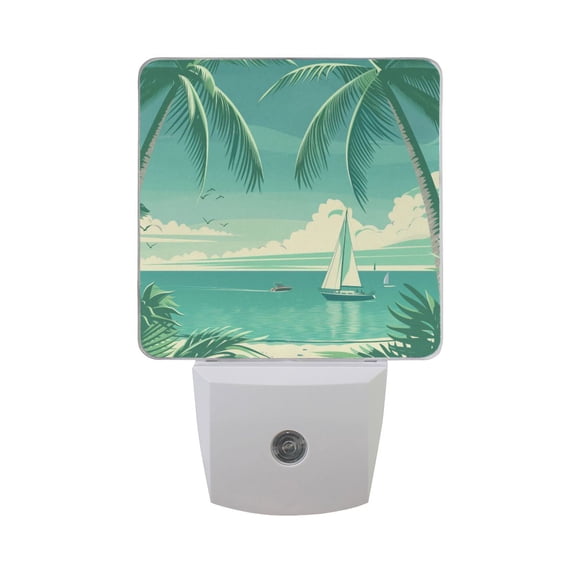 Sailboat on Sea and Tree Night Light 2 Pack LED Nightlight Plug into Wall Dusk to Dawn Sensor Soft White