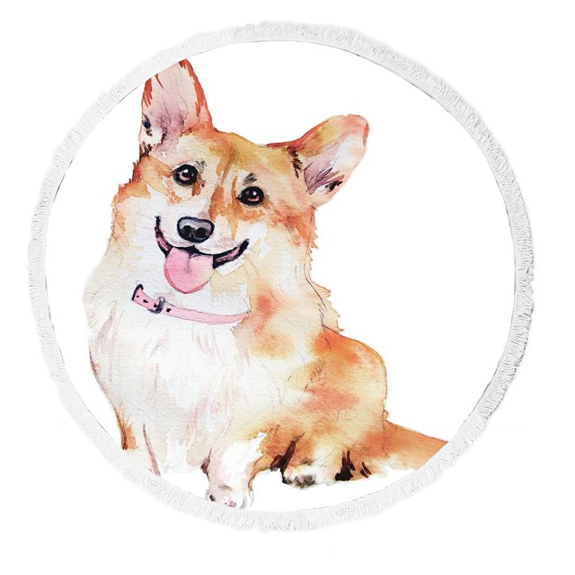 Toalla de playa ABPHQTO Pembroke Welsh Corgi con borlas 150 cm de diámetro