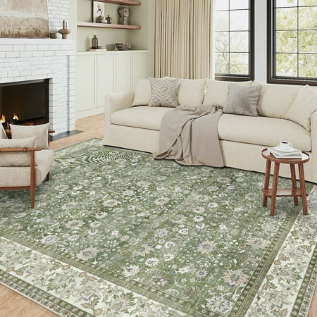 berthmeer vintage large area rugs 8’x10  clearance for living room bedroom office dining room farmhouse green oriental rugs non slip washable traditional distressed rugs