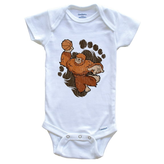 Bigfoot Basketball Baby Bodysuit - Sasquatch Dunking Baby Bodysuit, 0-3 months white