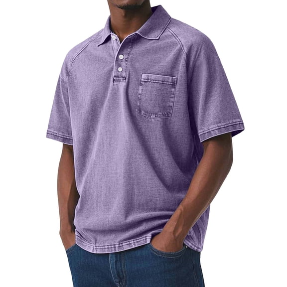 Blczomt Plain Men T Shirts Big & Tall Big and Tall Purple T Shirt Summer Collared Casual Vintage Tops