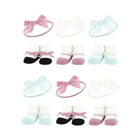 

Hudson Baby Infant Girl 12Pc Headband and Socks Giftset Blush Mint One Size