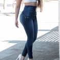 thumbnail image 4 of RYRJJ Women's Skinny Jeans with Buttons Solid Color Casual Butt Lift Stretchy Denim Pants High Waisted Slim Fit Jeans with Pockets(Blue,S), 4 of 7
