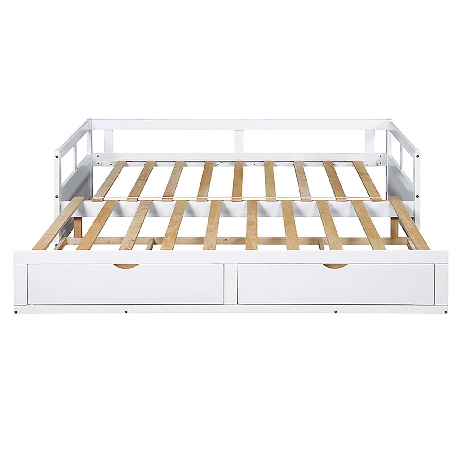 Gewnee Solid Wood Twin Size Extending Daybed with Two Storage Drawers,White