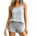 thumbnail image 5 of Tqcoqu Women's Floral Modal 2 Piece Pajama Set, Round Neck Sleeveless Tank Top & Elastic Waist Lettuce Trim Shorts, Soft Summer Loungewear Sleepwear Outfit Set for Women,Gray Women's L-XXL, 5 of 5