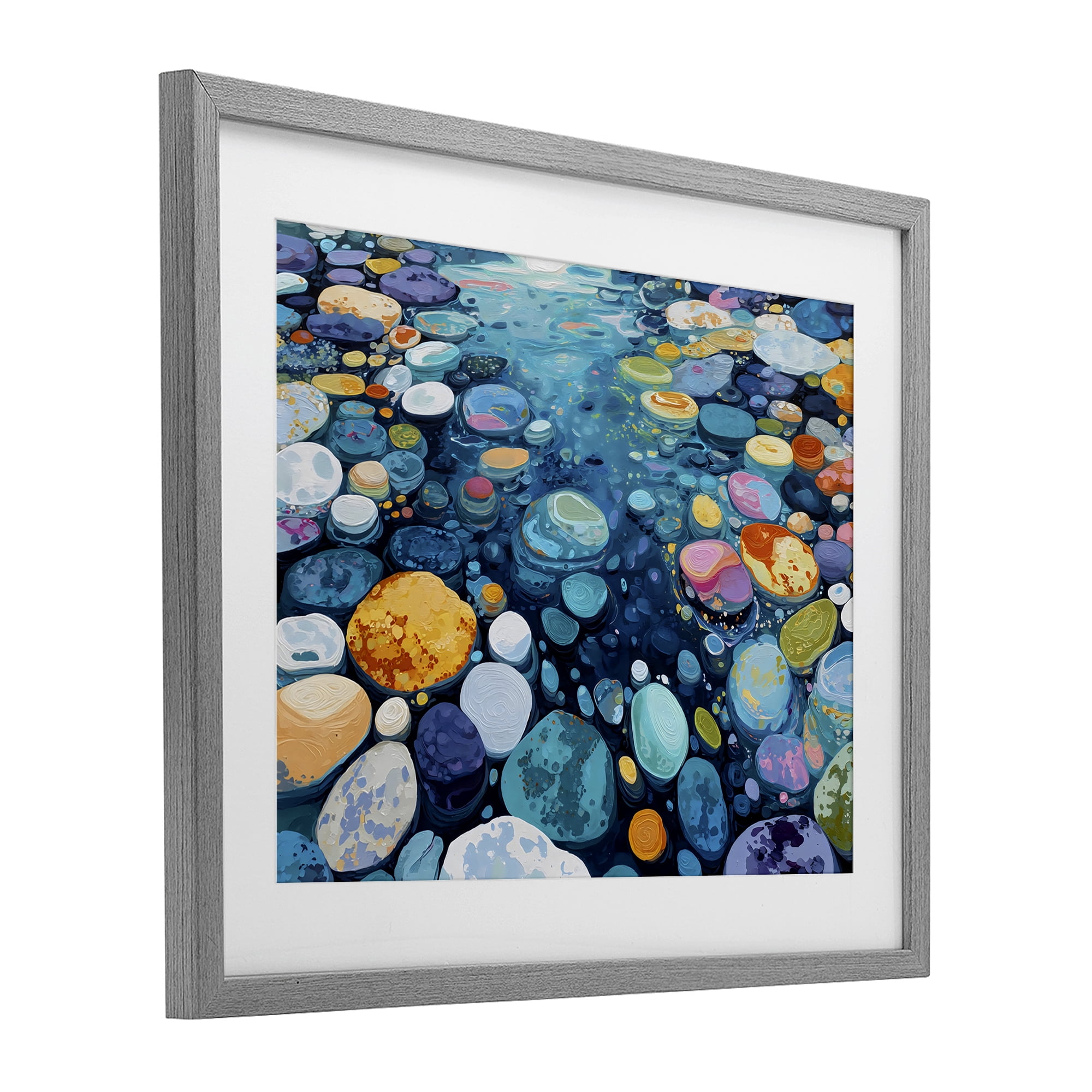 Stupell Industries Rainbow Rocks in River Gray Framed Print Under Glass, design by Franklyn Gregory