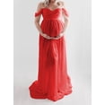 thumbnail image 3 of JustVH Women's Maternity Dress for photography Off Shoulder Split Front Chiffon Gown Maxi Pregnancy Dresses for Photoshoot, 3 of 5