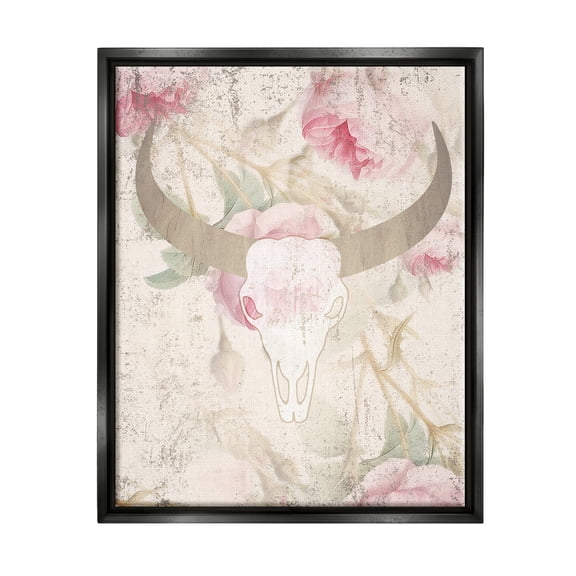 Stupell Industries Floral Cattle Skull Blooms Animals & Insects Painting Black Floater Framed Art Print Wall Art