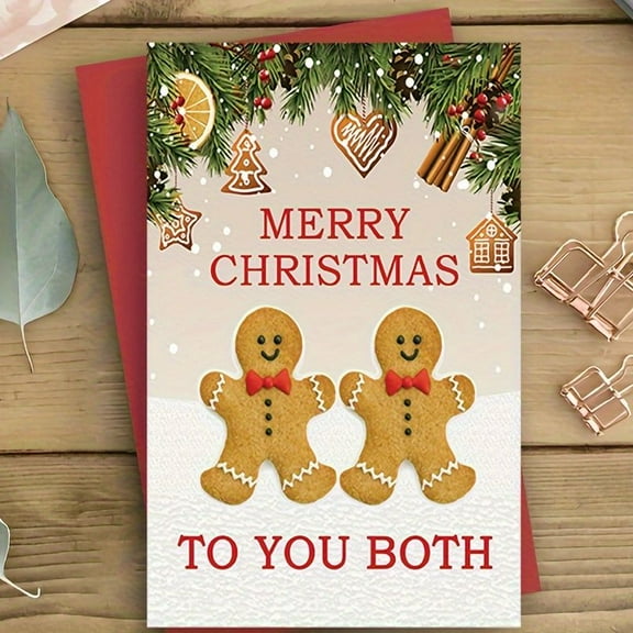 Merry Christmas Card for Couples - Adorable Gingerbread Cookies Design - Festive Greeting with Envelope Included - Perfect for Holiday Celebrations