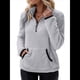 thumbnail image 3 of Sudadera Informal de con Cremallera de un Cuarto para Mujer, Larga, Ligera, Suave y Afelpada, con Bolsillos. Gris L, 3 of 9