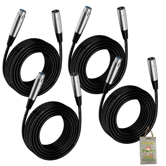 Microphone Cables by Fat Toad (4 Pack) 20ft Pro Audio XLR Mic Cord Patch Extension with Female & Male Connector 24 AWG Shielded Wire & Balanced for Recording Studio Mixer Live Sound Stage Gear